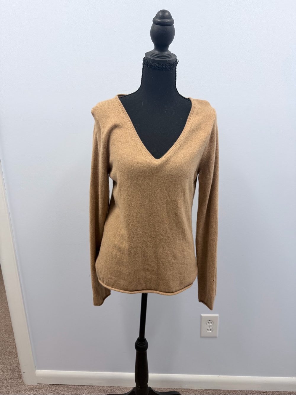 Geneva Camel V-Neck Long Sleeve Sweater